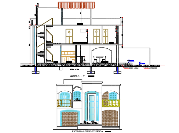 Detail of Elevation and section house plan dwg file