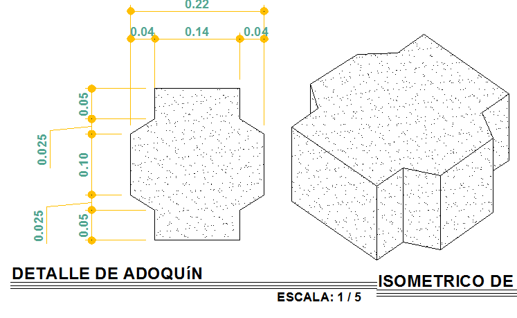 Detail of cobble stone 2d and isometric view dwg file