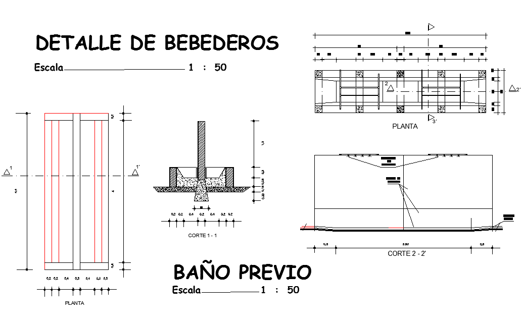 Detail of drinking fountains dwg file