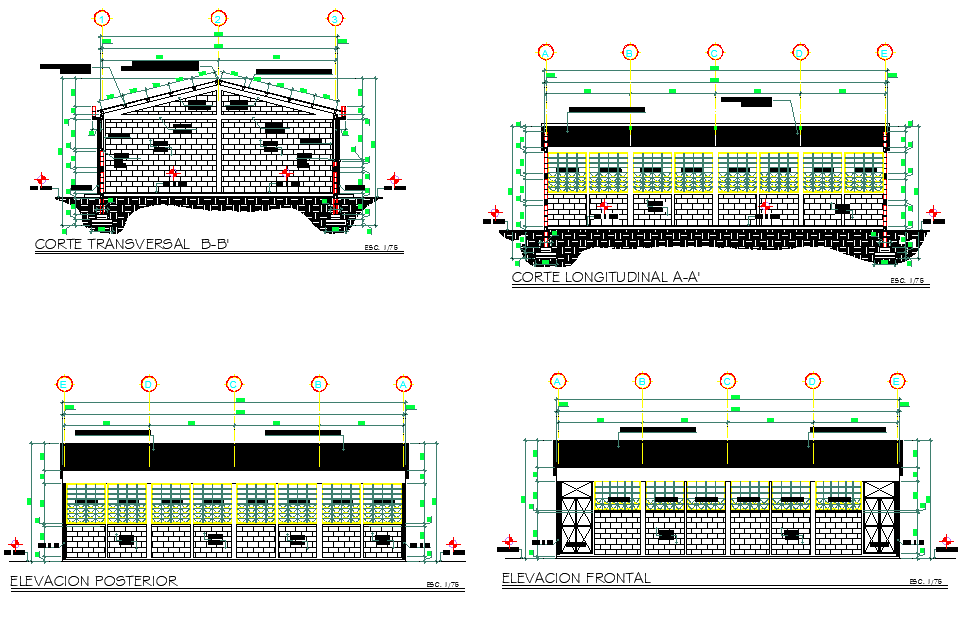 Detail of elevation and section salon dwg file