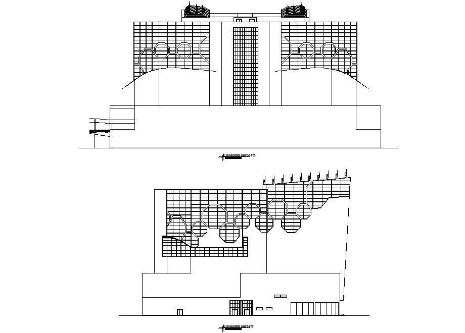 Detail of elevation commercial tower plan dwg file