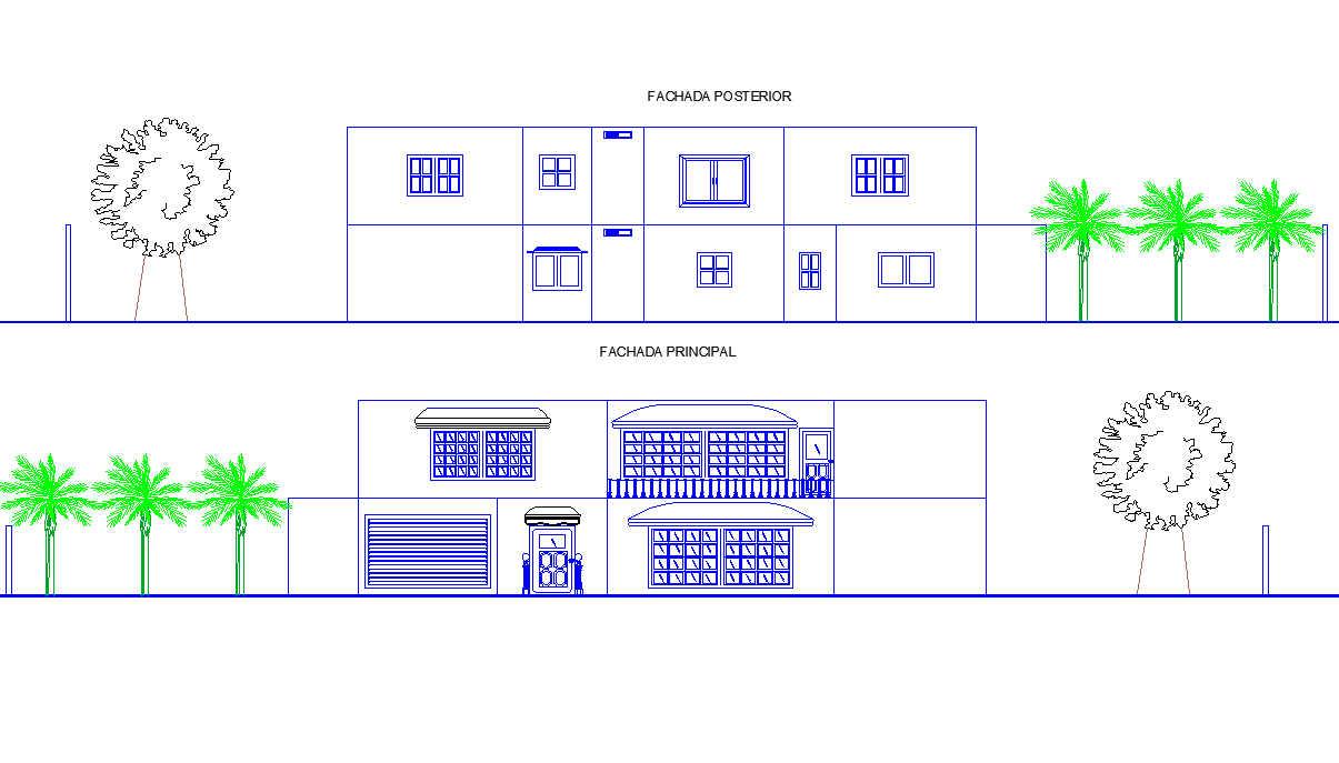 Detail of elevation family house dwg file