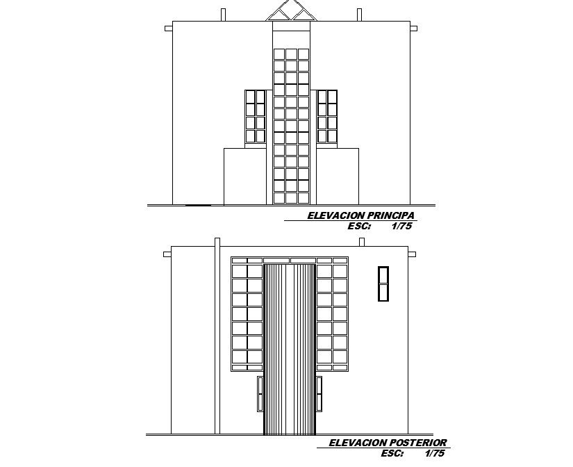 Detail of elevation small family house plan autocad file