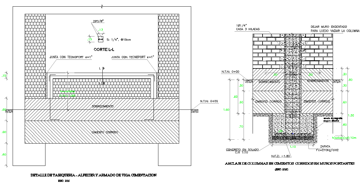 Detail of foundation section plan autocad file