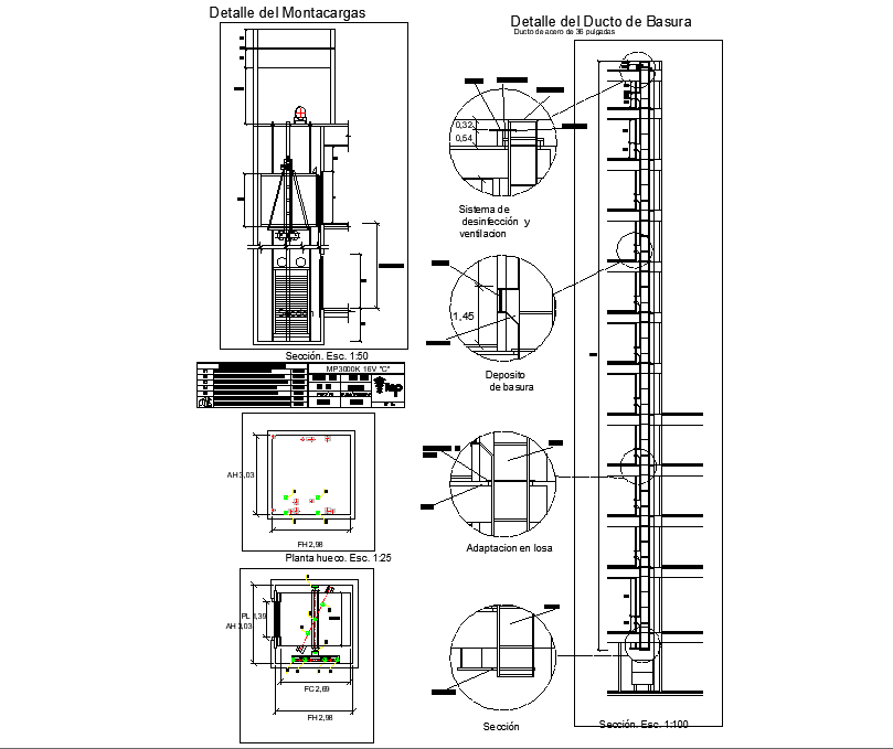 Detail of garbage duct section dwg file