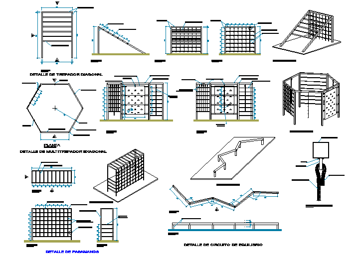 Detail of handrails and balance circuit detail dwg file