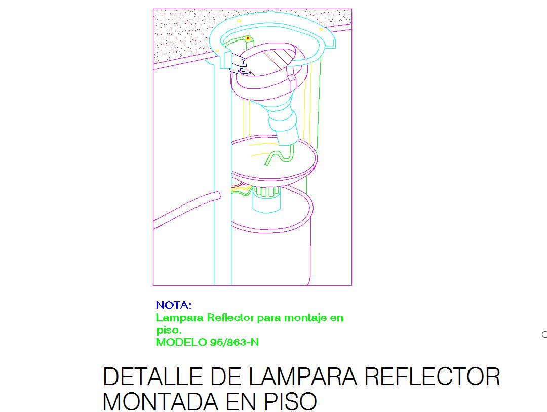 Detail of lamp reflector mounted in floor