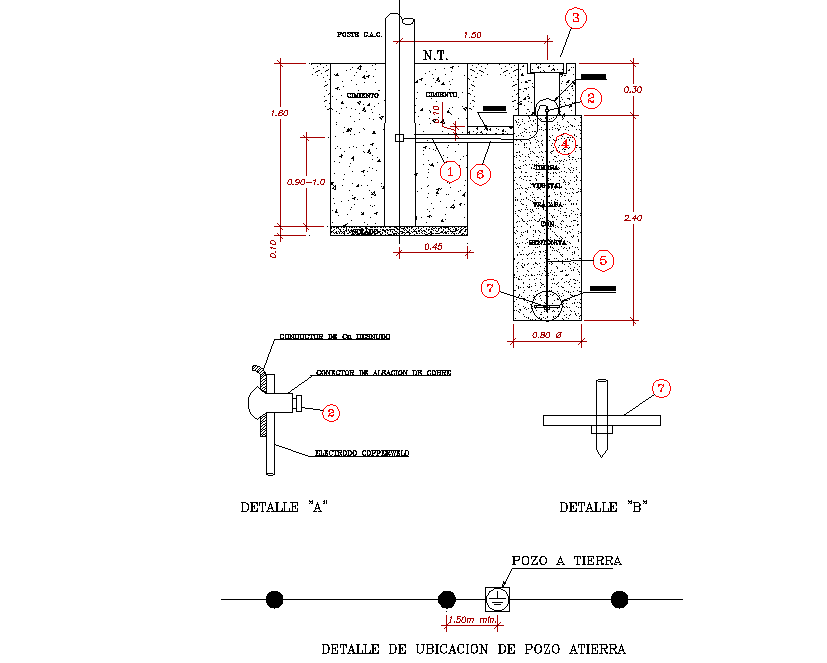 Detail of location of well atierra plan and section autocad file