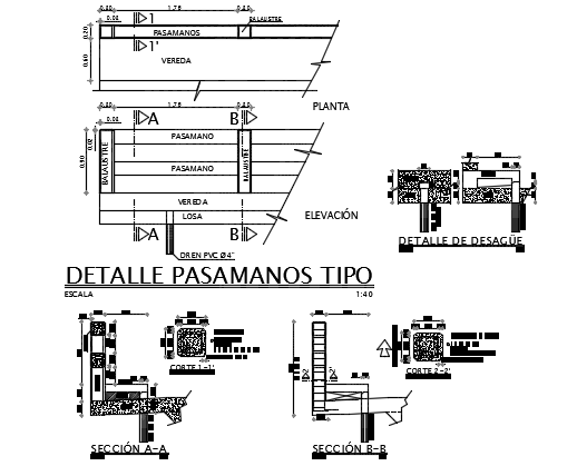 Detail of railings type dwg file