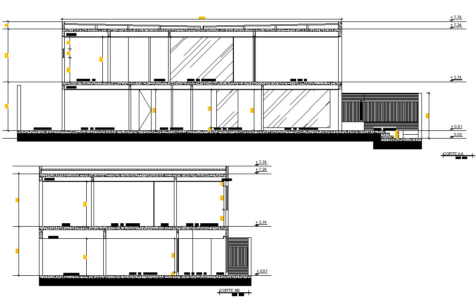 Detail of section shopping mall autocad file