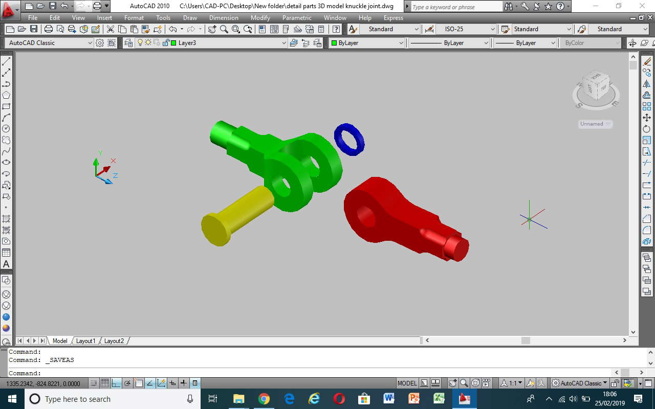 Detail parts 3D model of knuckle joint