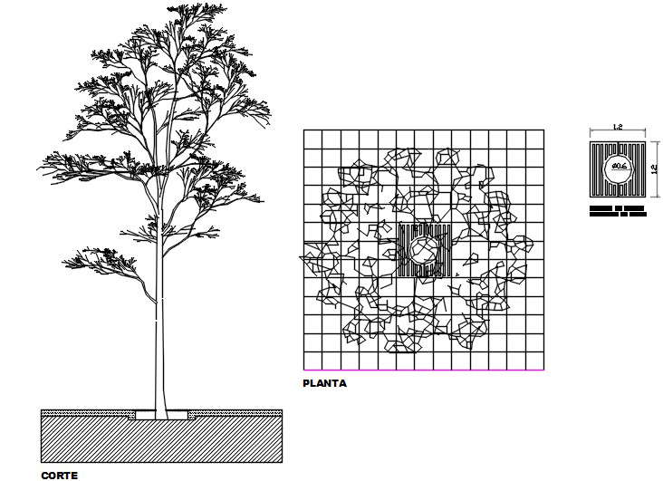 Detail section plan and elevation of plantation court