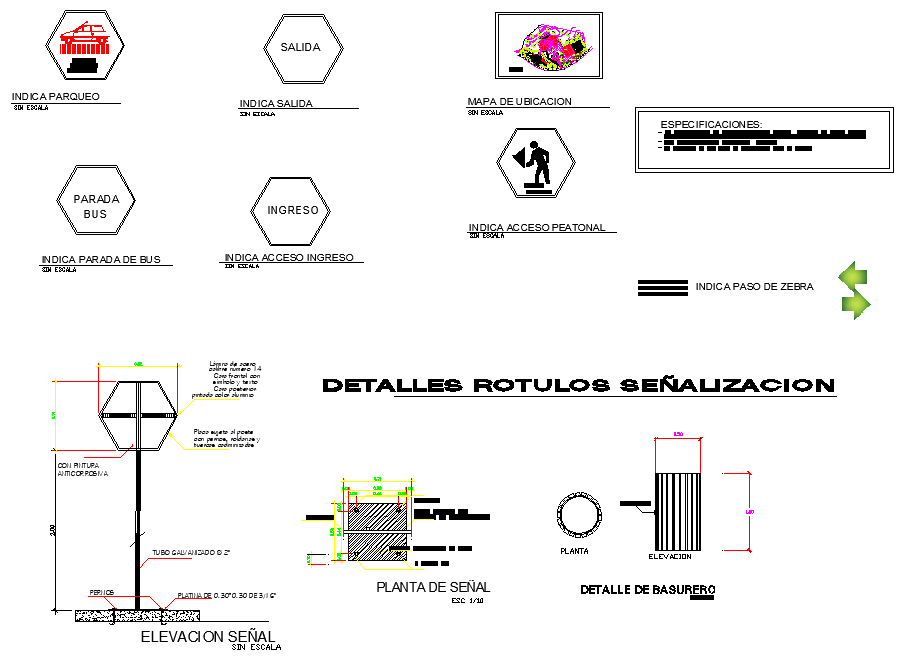 Detail signposting plan and elevation detail dwg file
