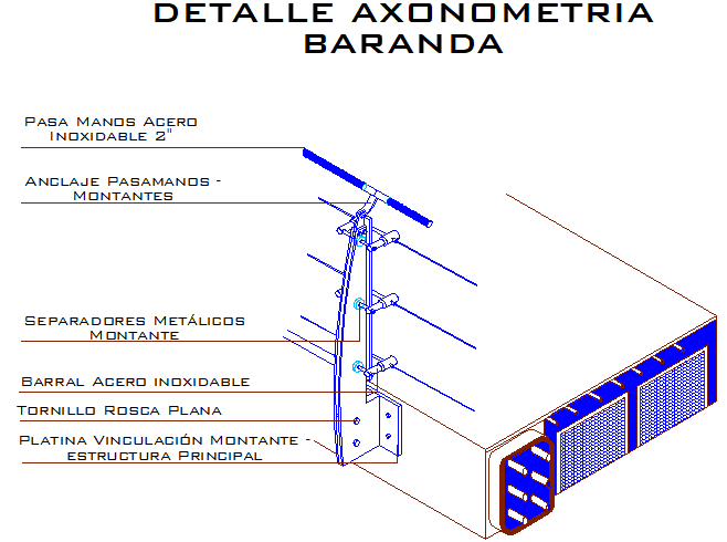 Detail steel handrail section dwg file