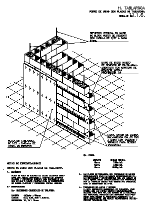 Detail wall of block with stone board design drawing