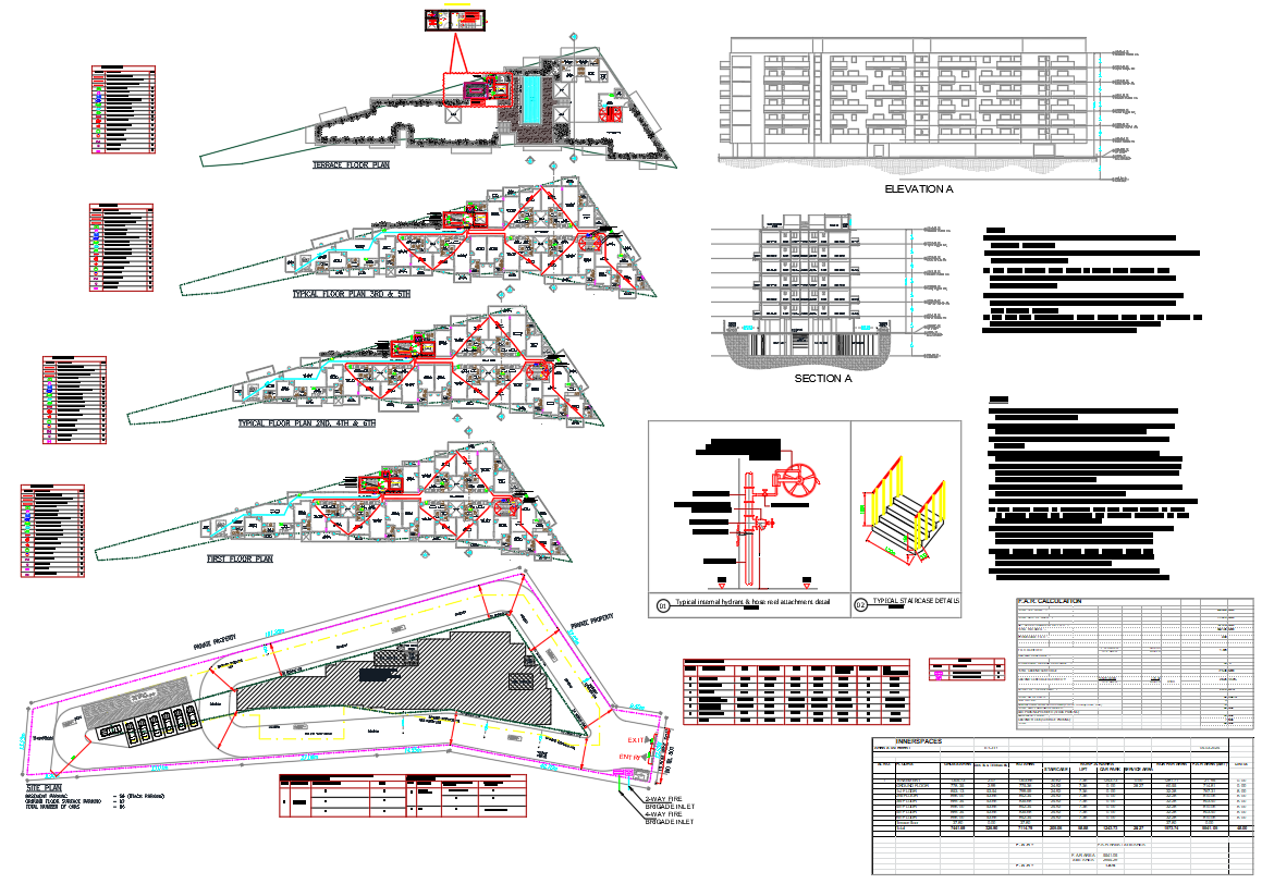 AutoCAD DWG design of apartment building plan with site layout views