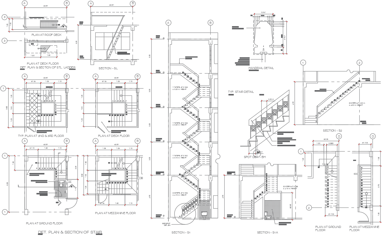 Detailed Staircase Plan with Section and Elevation Detail In AutoCAD File 