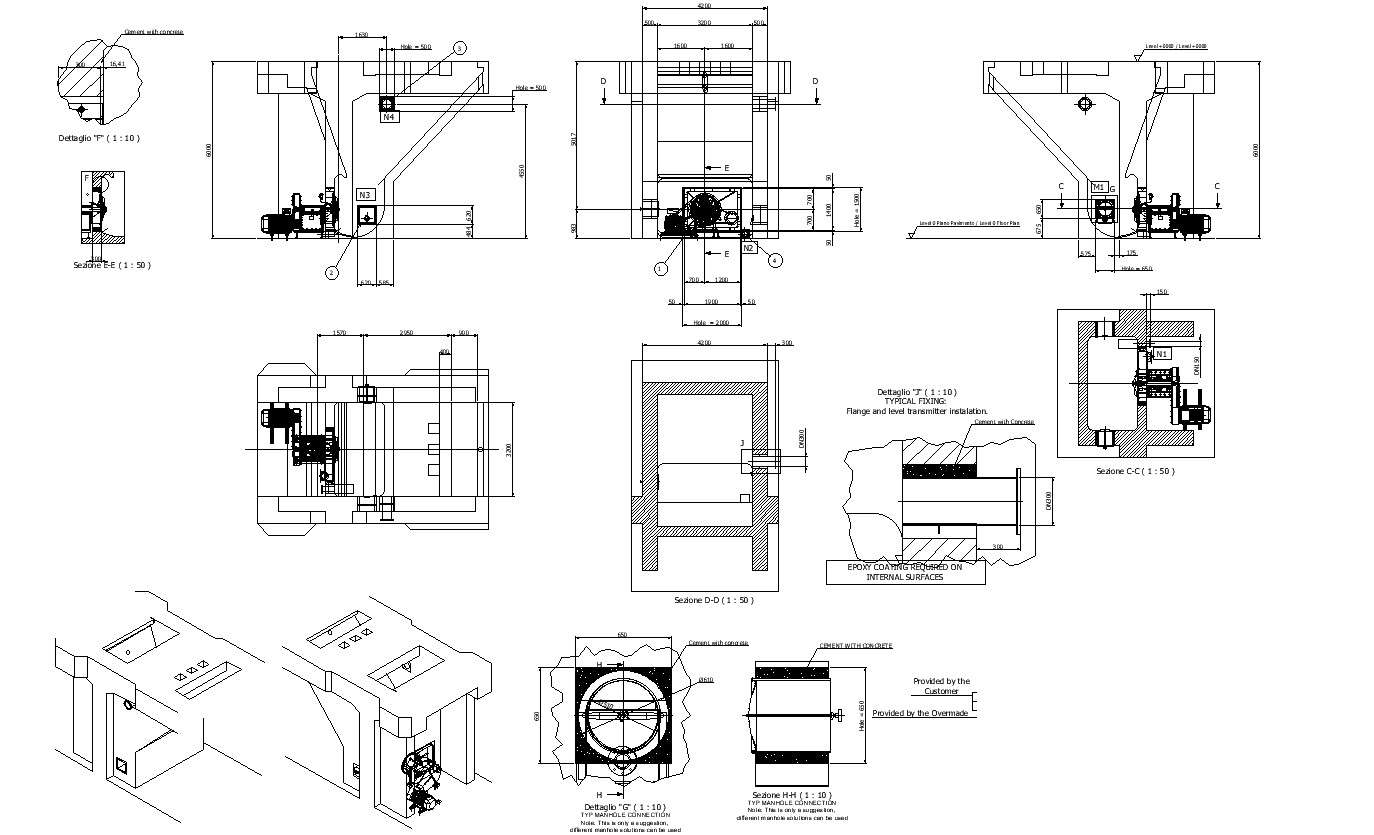 Detailed Water Tank Section, Plan, and Plumbing Structure with Pump Room CAD Drawing In DWG File