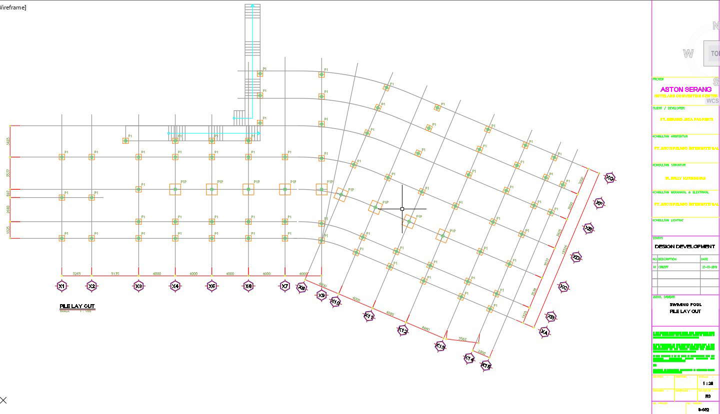 Detailed design of pile layout plan in AutoCAD 2D drawing, CAD file, dwg file