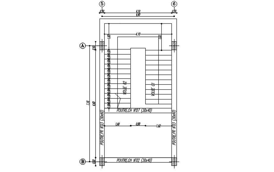 Detailed drawing of staircase plan in AutoCAD 2D design, CAD file, dwg file