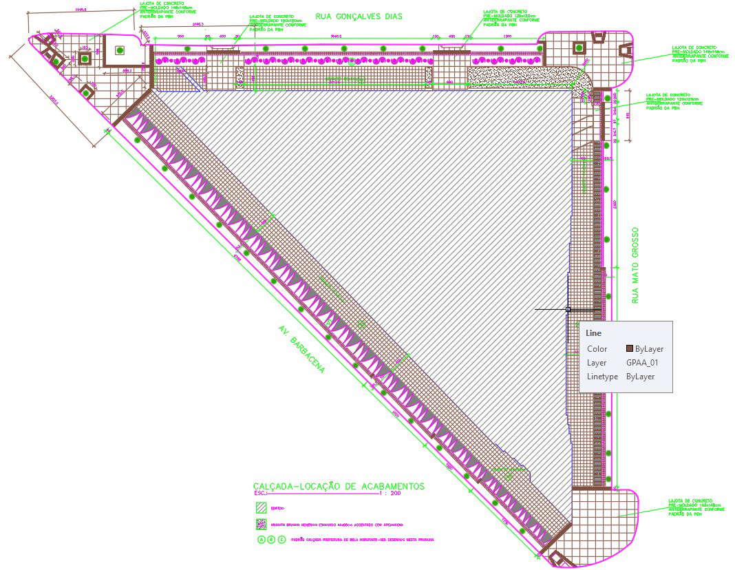 Detailed layout plan of side walk in AutoCAD 2D drawing, CAD file, dwg file