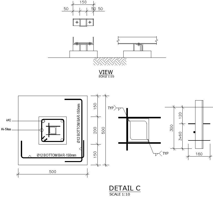 Detailing of bar bending in AutoCAD, dwg file.