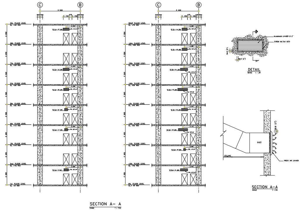 Detail of floor area ration at stair of hospital building is given in the Autocad 2D DWG drawing file. Download the Autocad DWG drawing file.