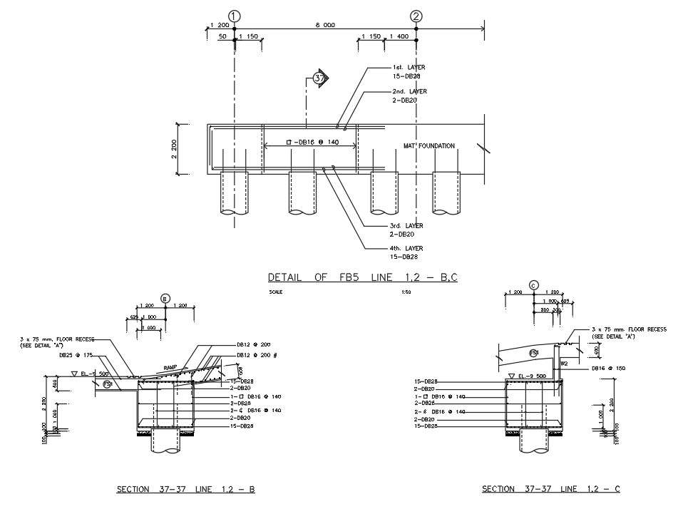 Detail of foundation (FB) is given into the Autocad 2D DWG drawing file.  Download the Autocad DWG drawing file.  
