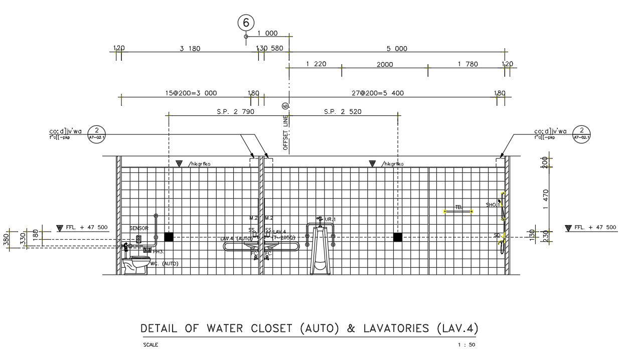 Detail of water closets(Auto) and lavatory is given in the Autocad DWG drawing file.    Download the Autocad DWG drawing file.