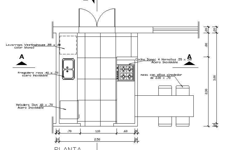Details of kitchen with dining area dwg file