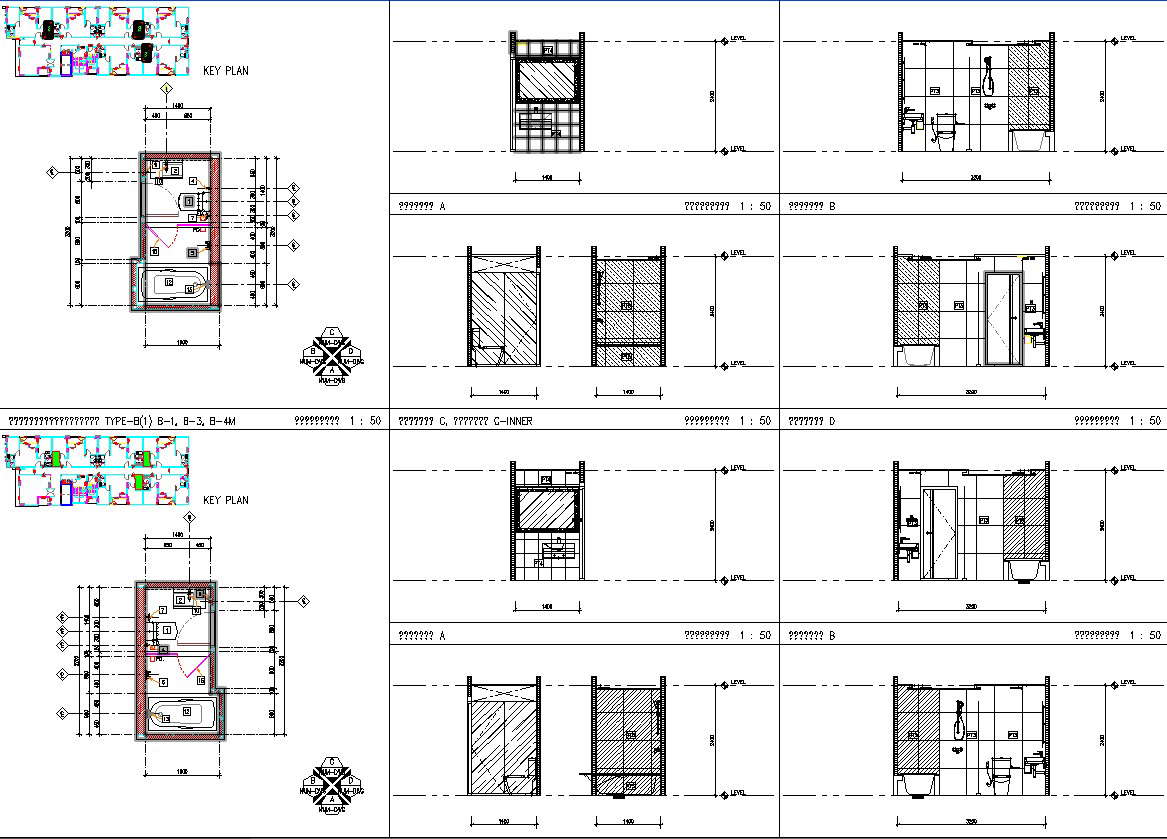 Details drawing of Bathroom plan and elevation in AutoCAD, dwg file.