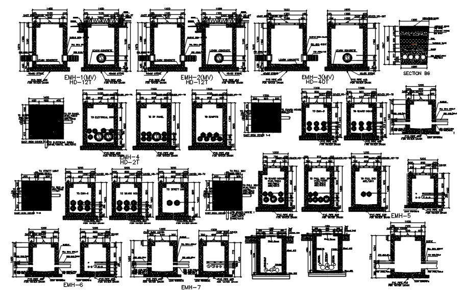 Different design of electrical manhole structure in AutoCAD 2D drawing, dwg file, CAD file 