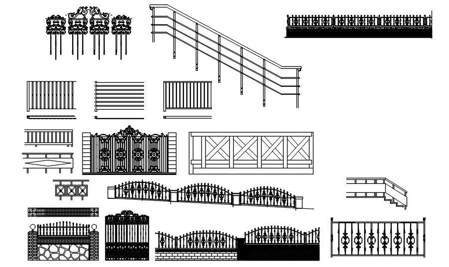 Different designs of metal grid fence CAD blocks in AutoCAD 2D drawing, CAD file, dwg file