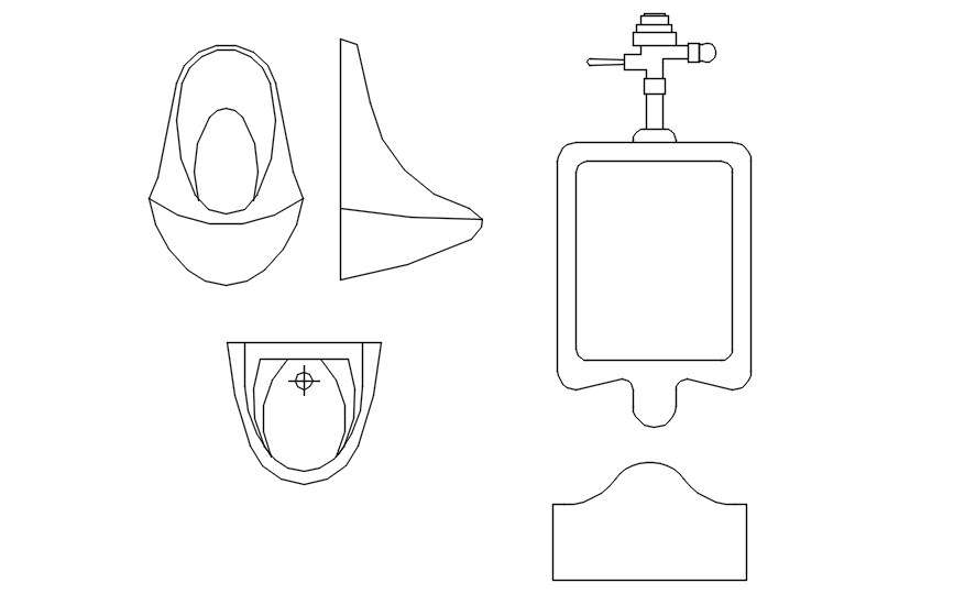 Different designs of urinal CAD blocks in AutoCAD 2D drawing, CAD file, dwg file