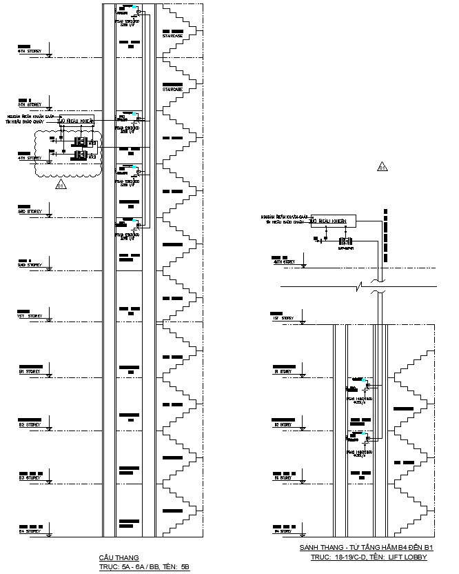 Different floors staircase section design in detail AutoCAD 2D drawing, CAD file, dwg file