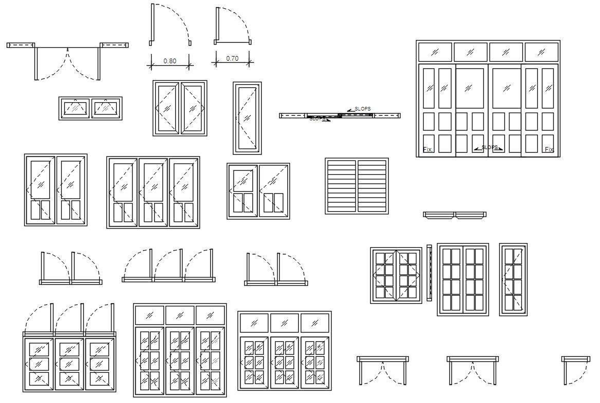 Different plans and elevations of door design in AutoCAD 2D drawing, CAD file, dwg file