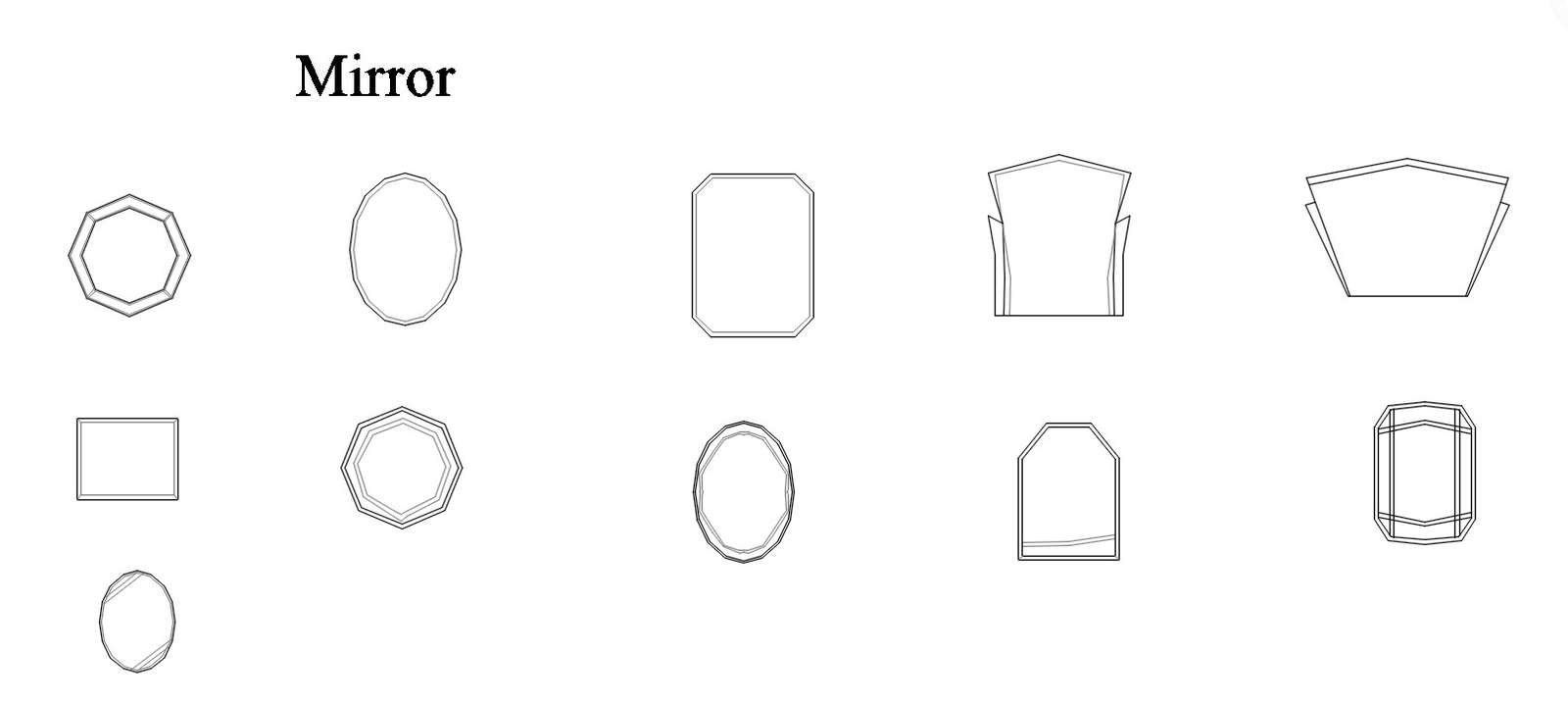 Different shapes of mirror design blocks in AutoCAD 2D drawing, CAD file, dwg file