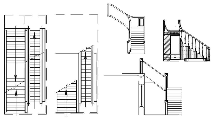Different types of Stair design CAD blocks in AutoCAD 2D drawing, dwg file, CAD file