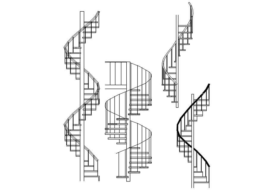 Different types of spiral stair elevation cad blocks in AutoCAD, dwg file.