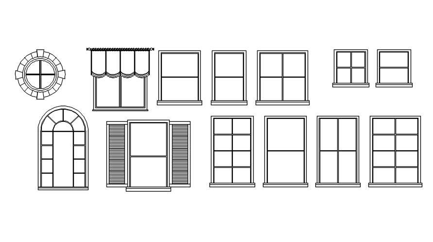 Different window designs CAD blocks in AutoCAD 2D drawing, CAD file, dwg file