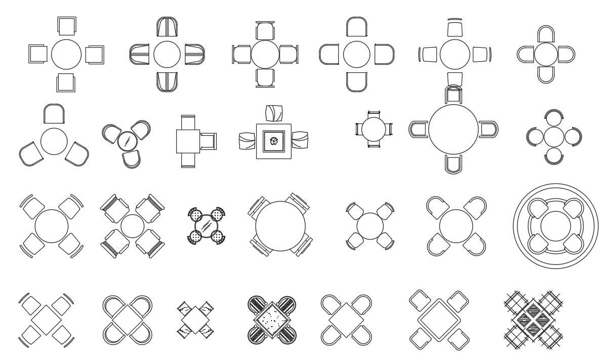 Dining Table Furniture Layout Blocks in DWG File Format