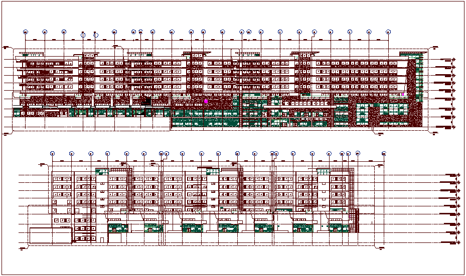 Director main building elevation view dwg file