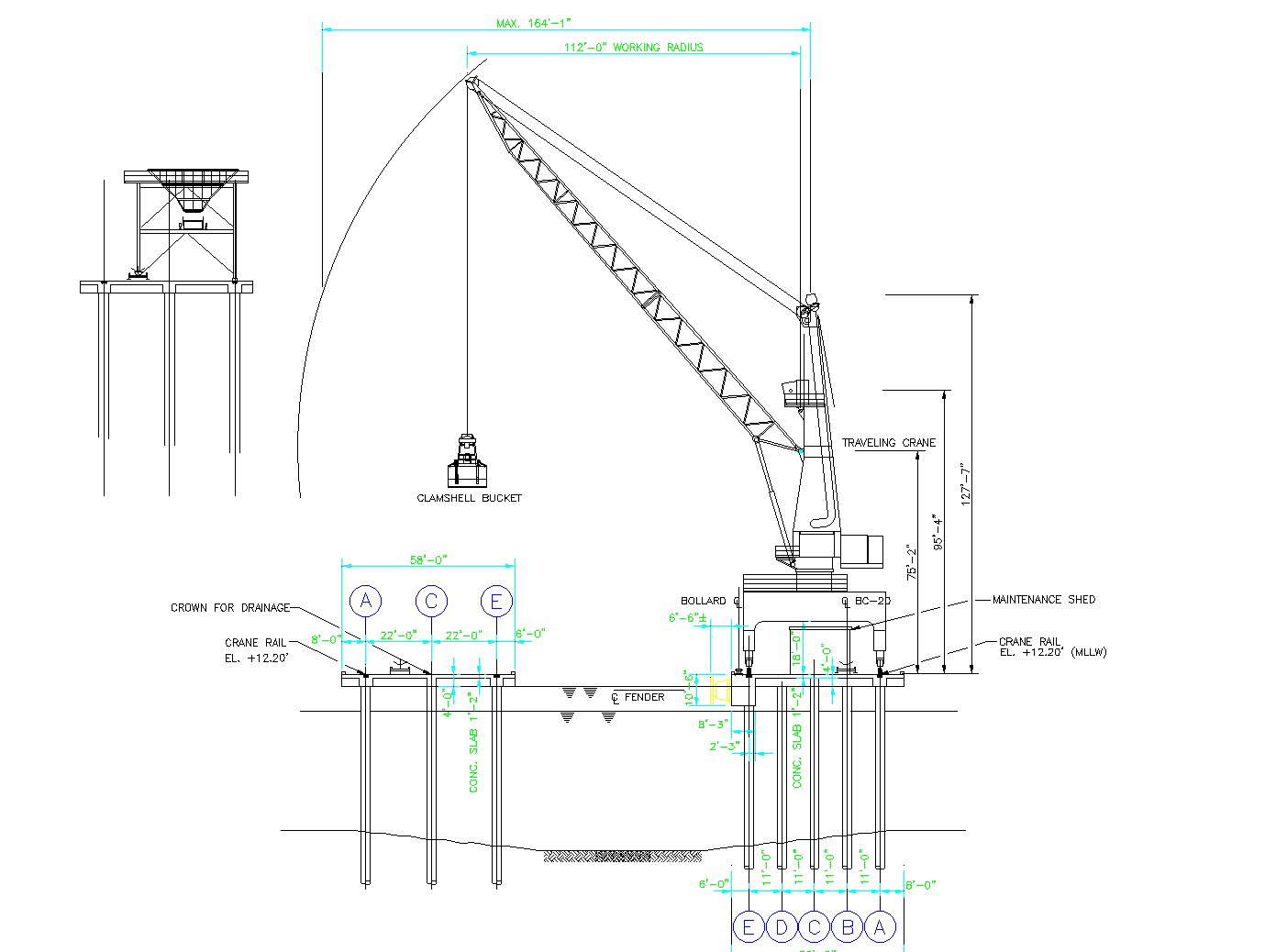 Dock of charge with cranes plan dwg file