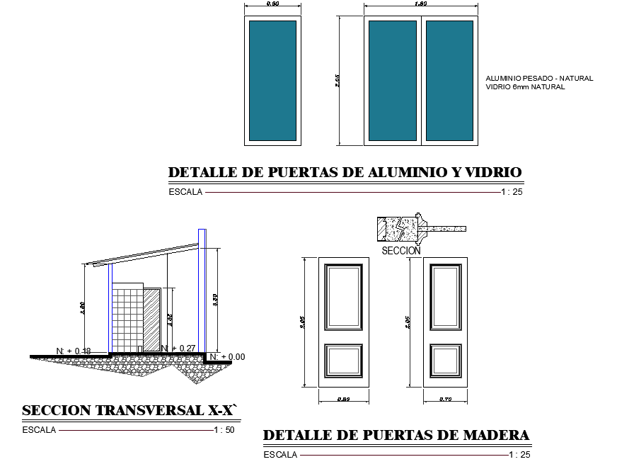 Door elevation and section plan detail dwg file