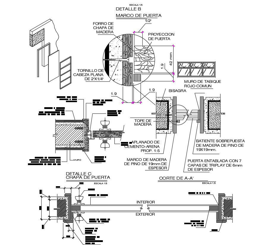 Door frame design with detail dimension in DWG file 