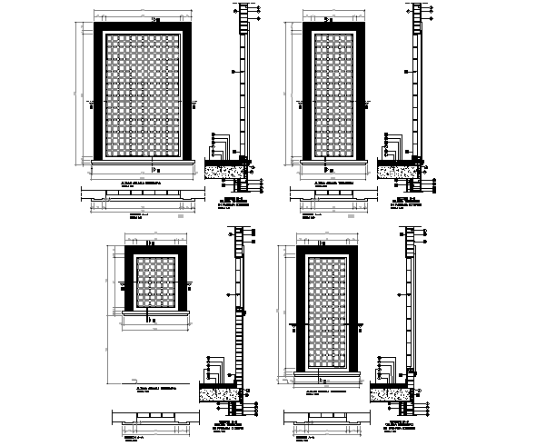 Door frame elevation and section detail dwg file