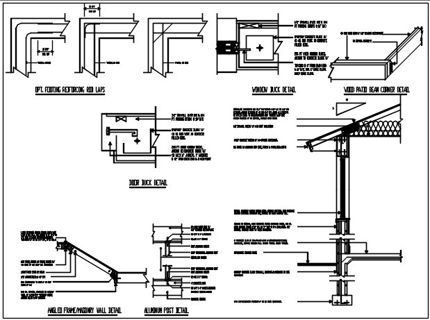 Door framing detail, column detail, wall section detail with naming detail , dimension detail, etc.