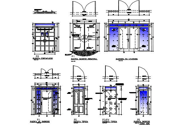 Door plan and elevation detail dwg file
