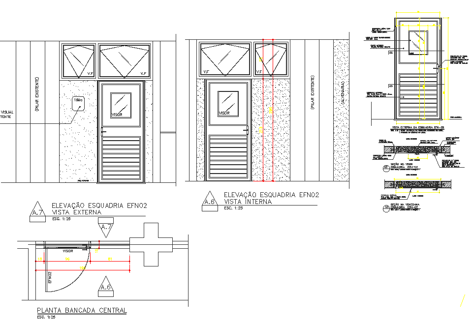 Door plan and elevation detail dwg file