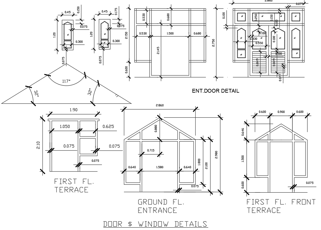 Door and Window Details for Residential Building DWG